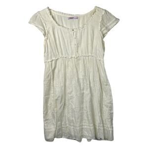 Calypso Christiane Celle Tunic Babydoll White Dress Short Sleeve Coquette Large